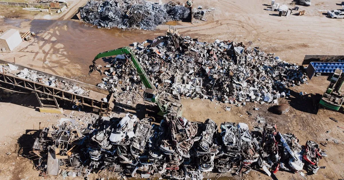 Industrieel schrootterrein met bergen afval