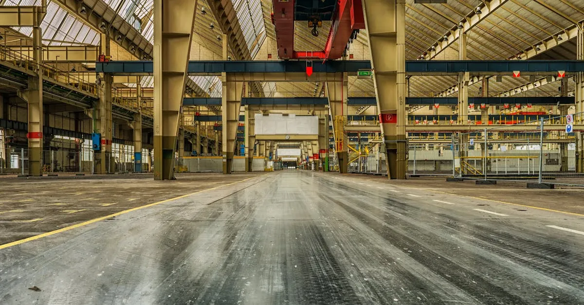 Een verlaten industriepand op een Eindhovens bedrijventerrein in de avondschemering.