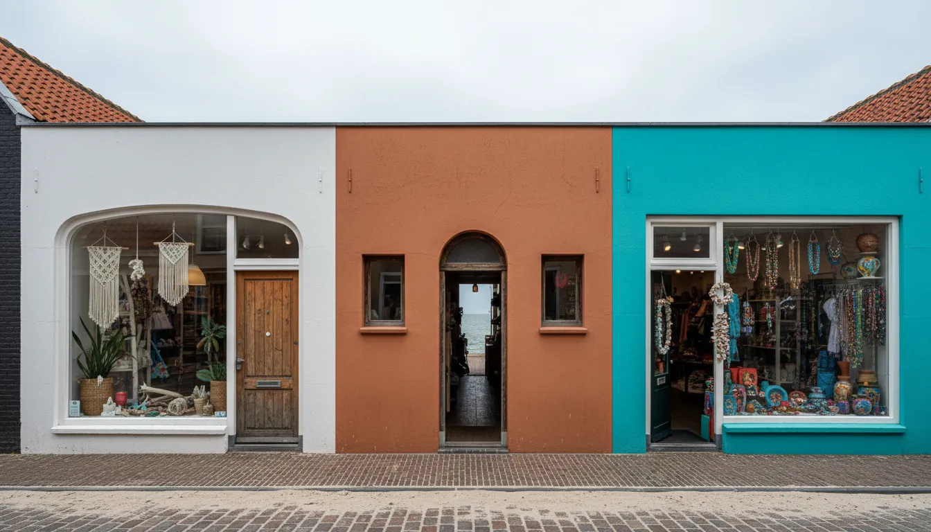 Gesloten winkeldeuren in een badplaats