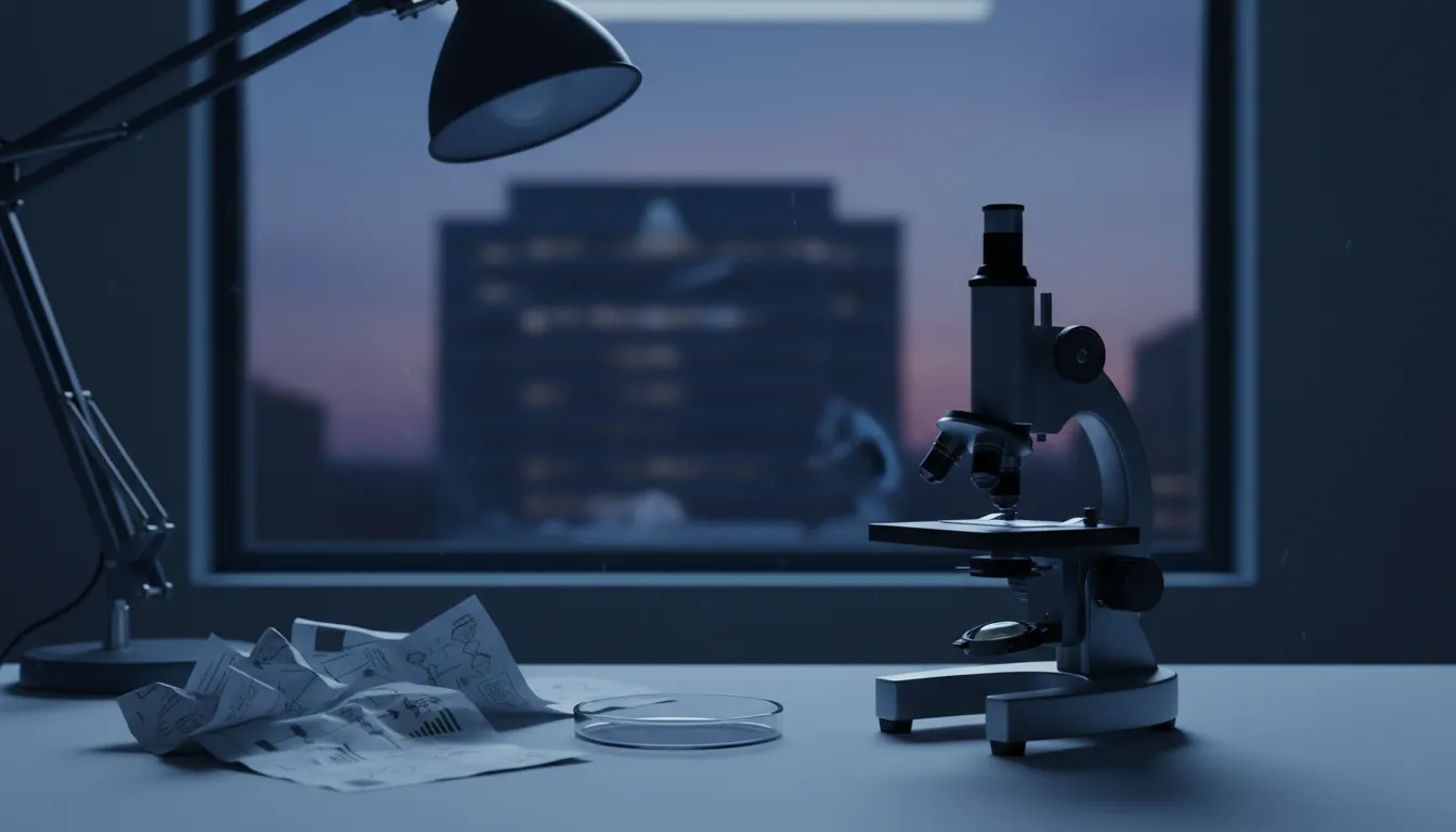 Verlaten laboratorium met microscoop in koud licht